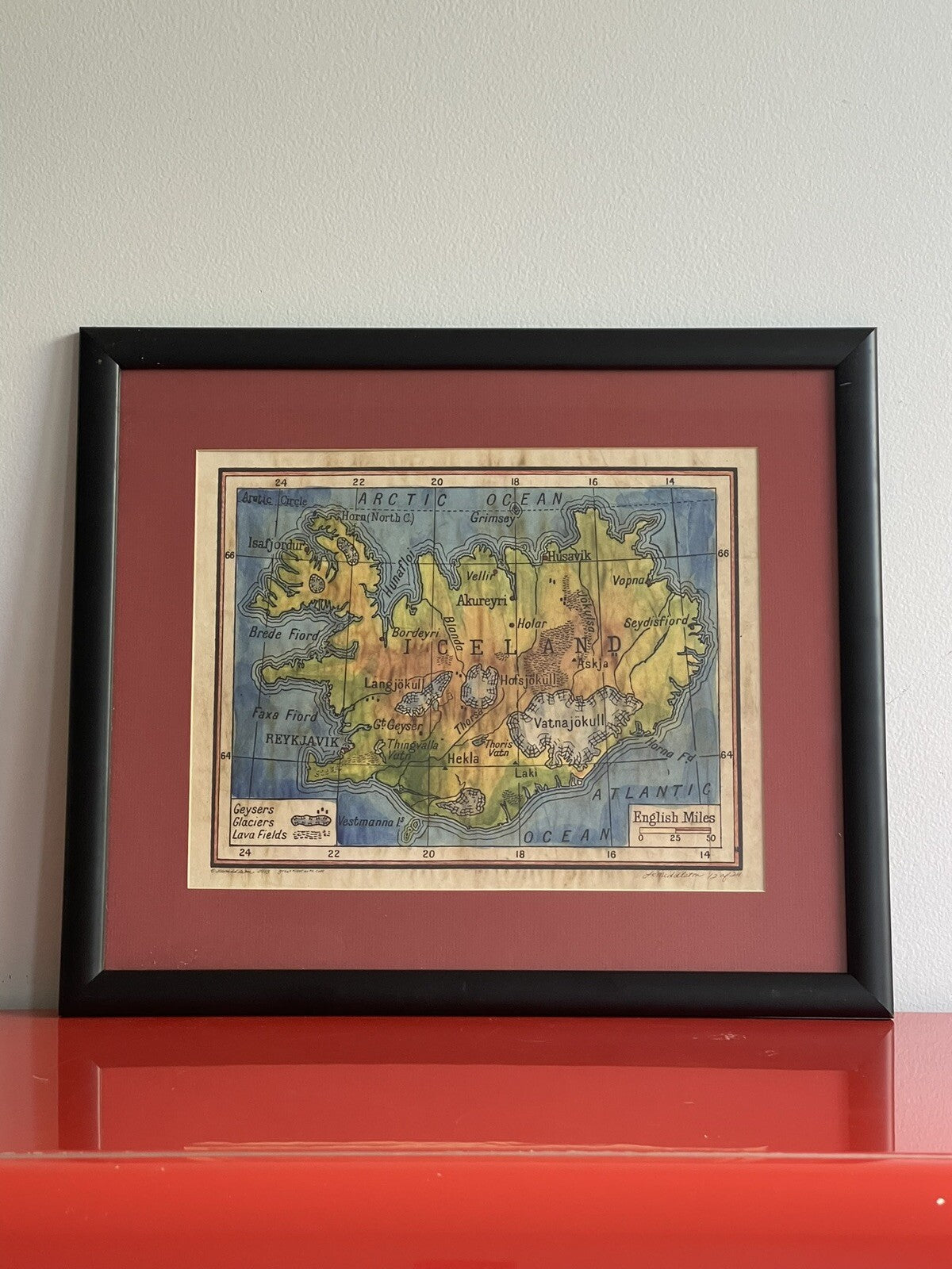 Hand Colored Iceland Historical Map Lisa Middleton Geysers Glaciers Lava Fields1
