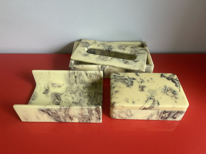 Retro Midcentury Bathroom Set Agate Composite Marble Swirl Hollywood Regency 3pc0