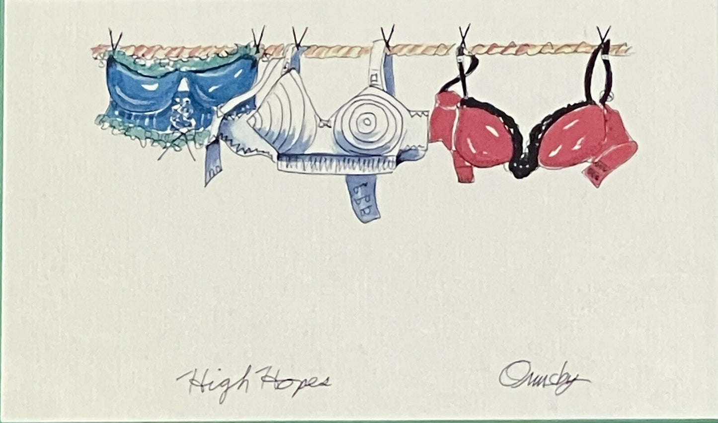 Watercolor BRASSIERE BRA Paintings Signed Frame Whimsical Bathroom Boudoir Decor5