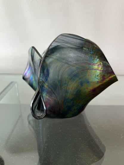 Iridescent Fazzoletto Folded Handkerchief Art Glass Signed Vintage 4” x 6” Excl7