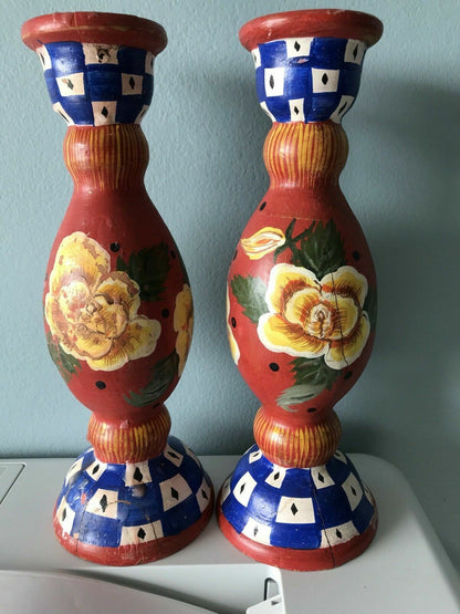 Tracy Porter Signed Candlestick Pair Hand Painted 1995 AS IS Shabby Chic Country0