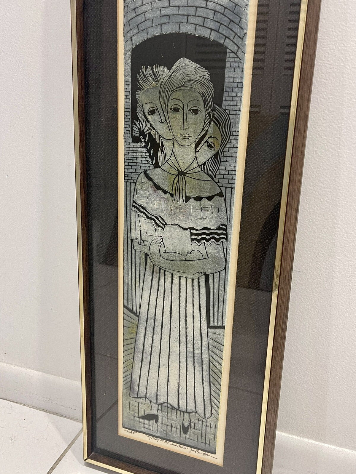 MCM Woodblock Print Modernist “Mystery Of The Newborn” Signed JM Barton AP 3/102