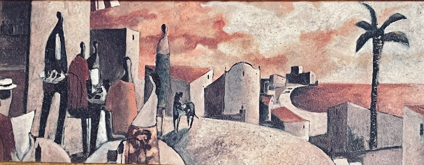Didier Lourenco Postmodern Textured Giclee Art Cafe Scene 25” x 13” Framed2