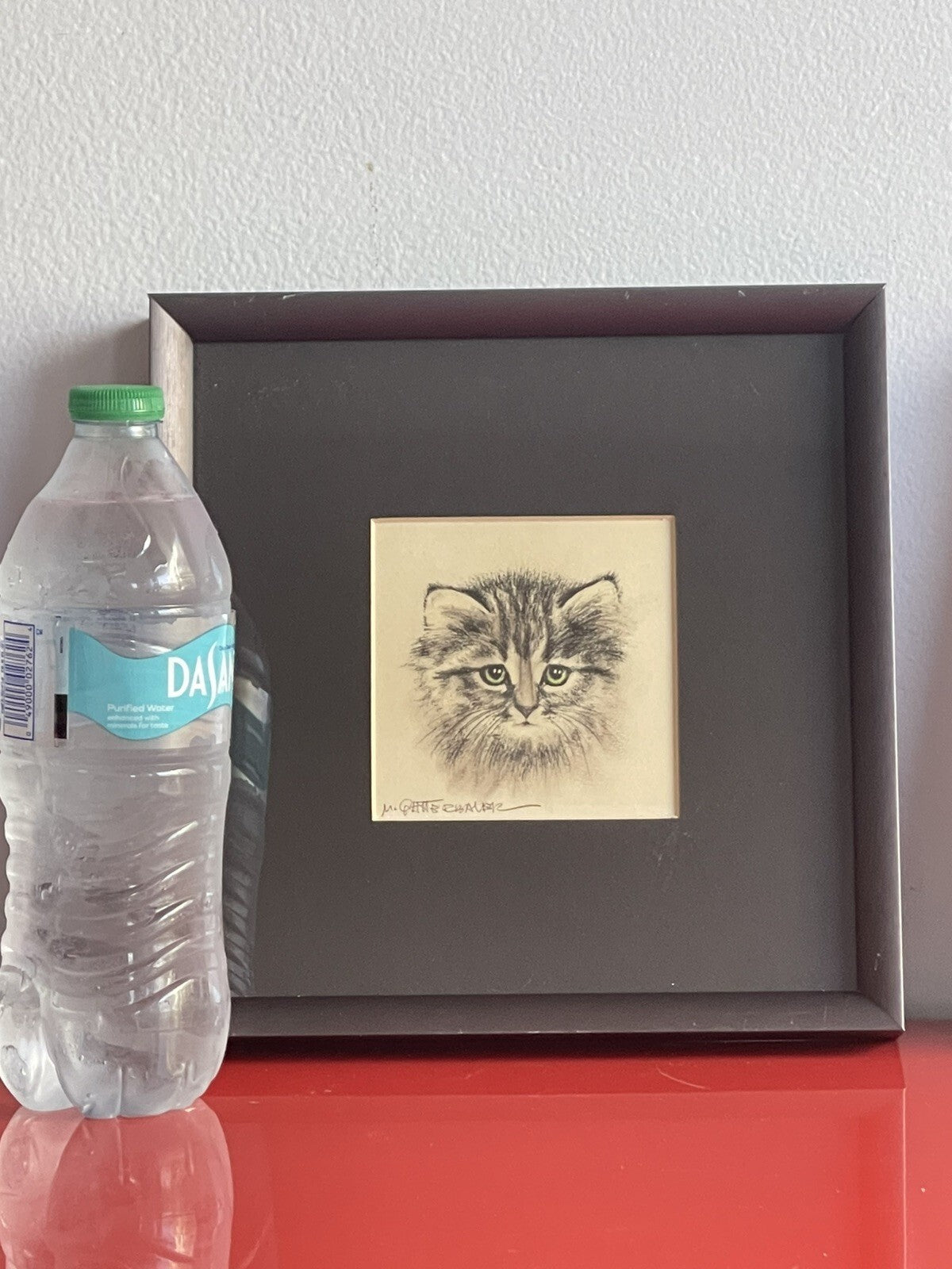 OOAK Cat Kitten Hand-Colored Pastel Lithograph Art Signed Gatterbauer Framed #42