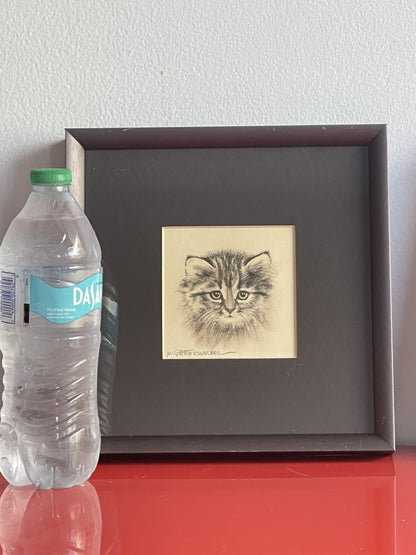 OOAK Cat Kitten Hand-Colored Pastel Lithograph Art Signed Gatterbauer Framed #42