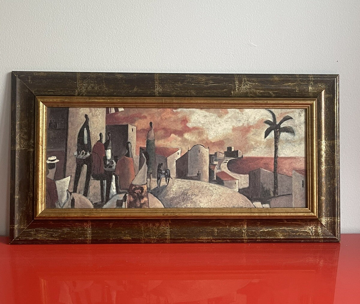 Didier Lourenco Postmodern Textured Giclee Art Cafe Scene 25” x 13” Framed0