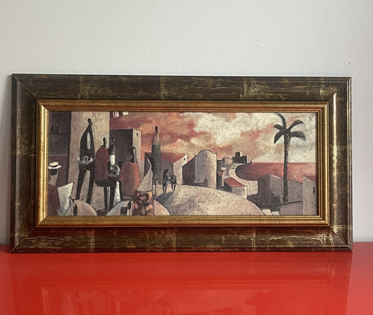 Didier Lourenco Postmodern Textured Giclee Art Cafe Scene 25” x 13” Framed0