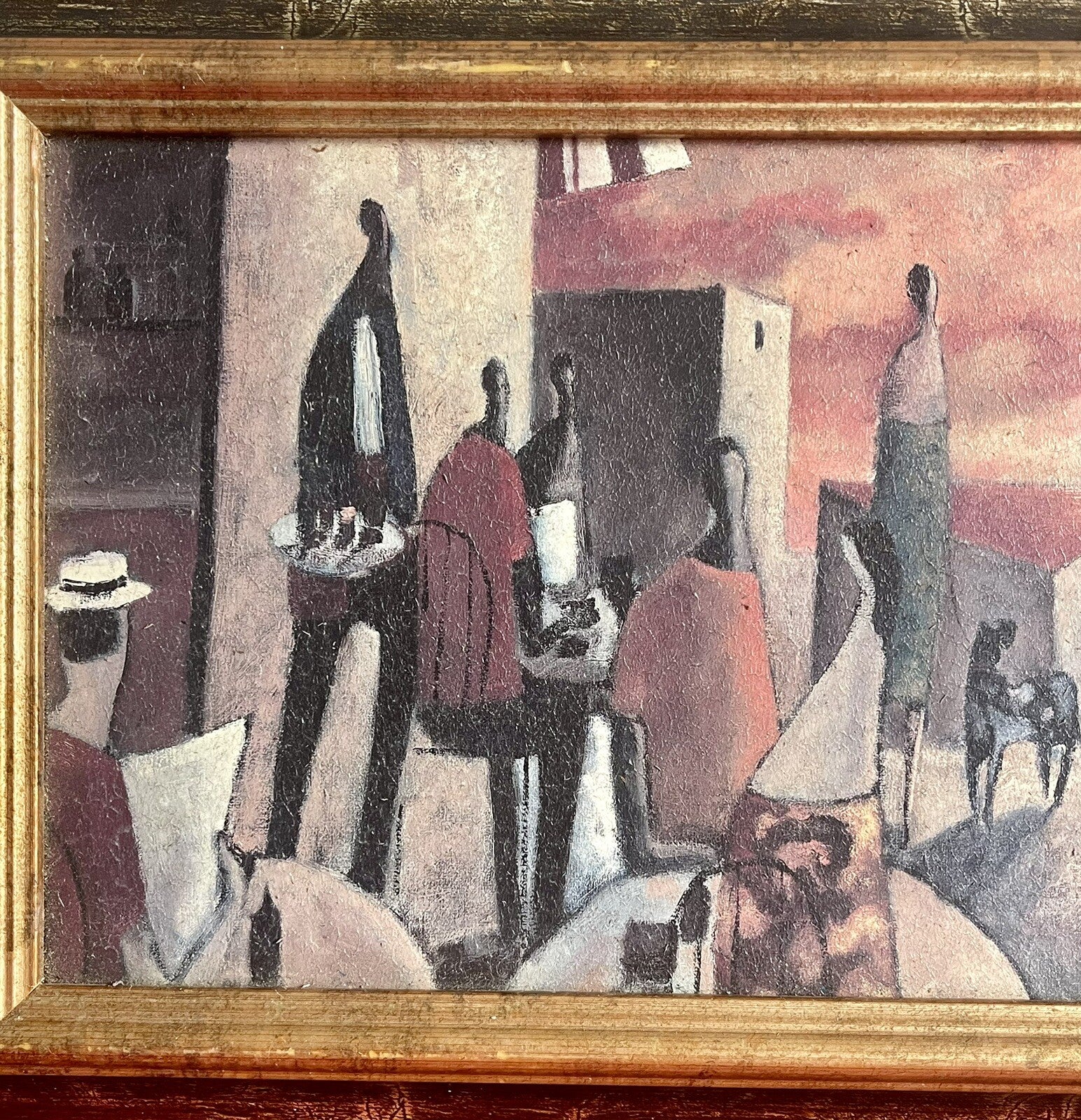 Didier Lourenco Postmodern Textured Giclee Art Cafe Scene 25” x 13” Framed1