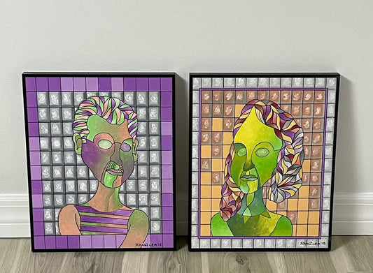 Weird & Crazy Original Fine Art Couple Portrait PAIR Painting On Canvas Unusual0