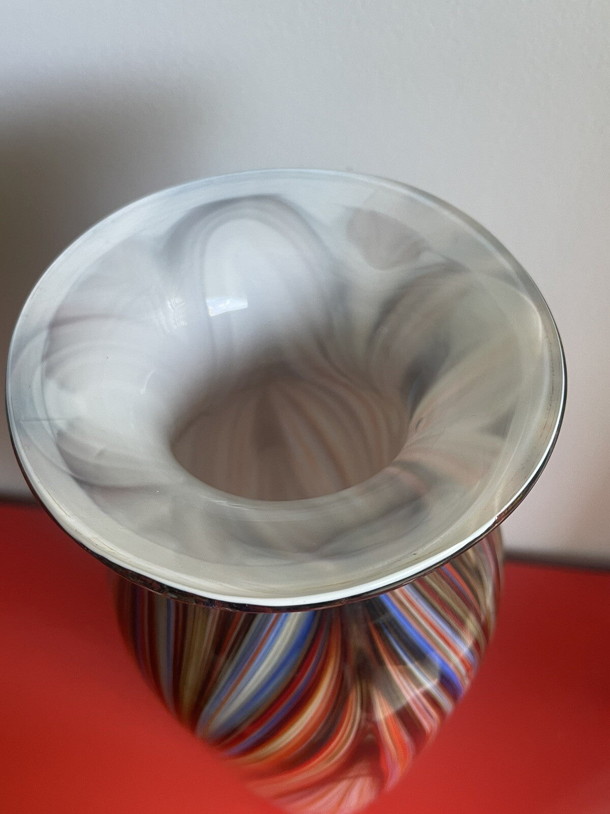 Older Venetian Murano Striped & Swirled Multicolor Vase 17” Italian Art Glass2