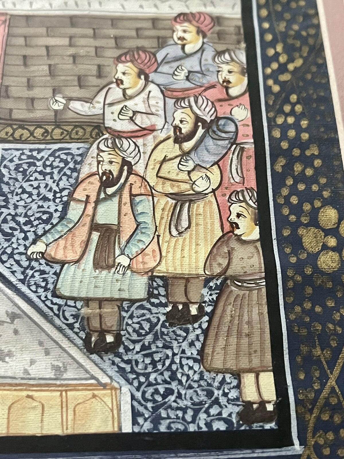 Pair Antique 19th c. Indo-Persian Palace Scenes Mughal Framed Watercolor Ink Art3