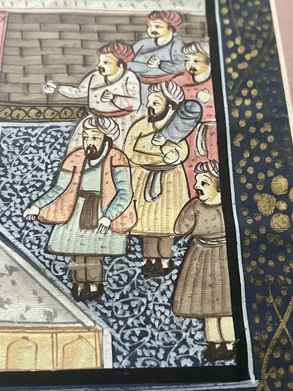 Pair Antique 19th c. Indo-Persian Palace Scenes Mughal Framed Watercolor Ink Art3
