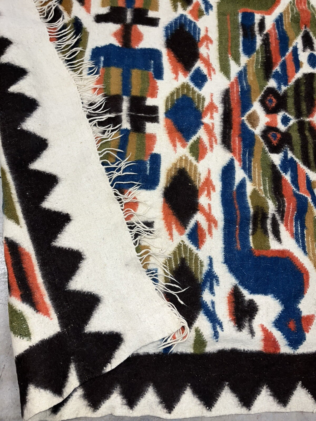 Pictorial Tribal Wool Rug Kilim VINTAGE ESTATE FIND Geometric Birds 5’ x 7.5’2
