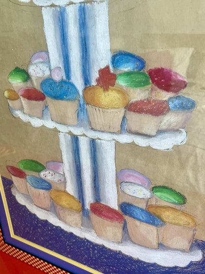 MOD Cupcakes Mixed Media Pop Art Painting Thiebaud Vibes 80s 90s AWESOME FRAME2