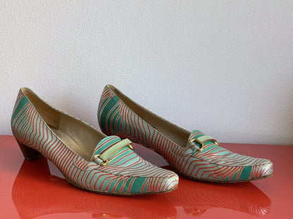 FENDI RETRO Size 35-1/2 Italy Vintage 80s 90s Kitten Heel Spring Striped Pumps3