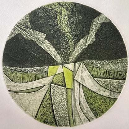 Linocut Art Print 1967 “Lime Tondo” Abstract Graphic Etching 5/12 Signed M. Lean1