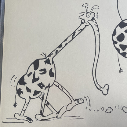 Guillermo Mordillo 1970s Argentina Cartoonist Framed Art Giraffe Elephant Couple1