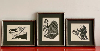 Inuit Stone Block Prints Vintage 1970s Napartuk Amituk Indigenous Art Canada0