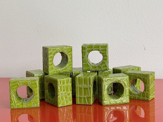 Lime Green Faux Leather Napkin Rings Reptile Embossed Funky Croc Snake (12)0