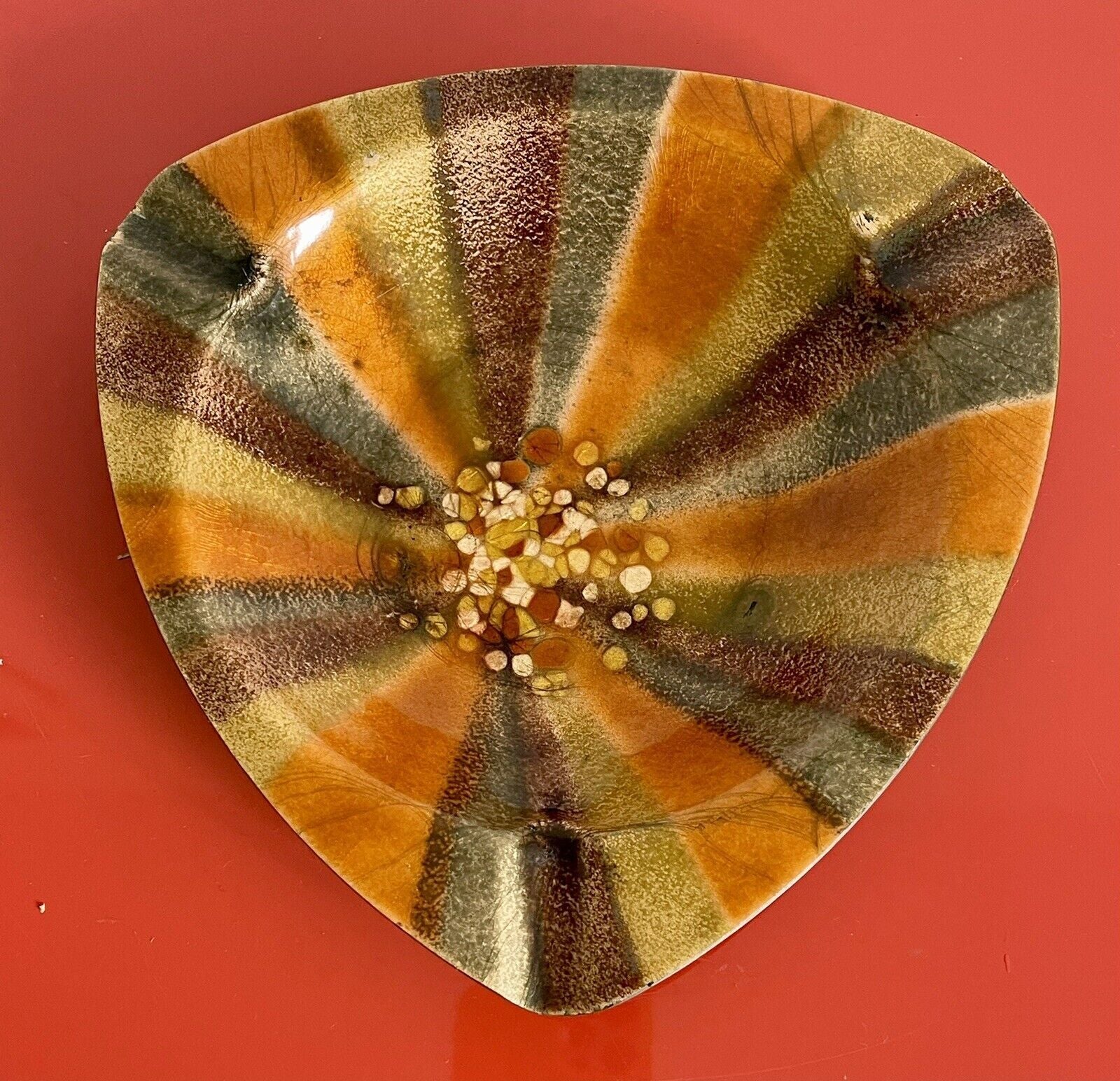 Vintage 1960s Retro Copper Enamel Set 3X Signed Shulman MCM Abstract Sunburst1