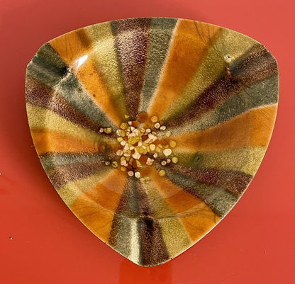 Vintage 1960s Retro Copper Enamel Set 3X Signed Shulman MCM Abstract Sunburst1