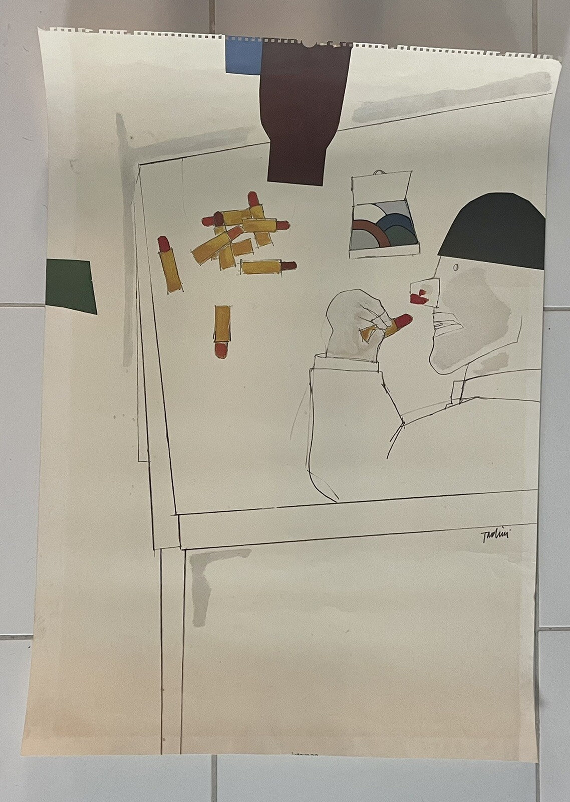 RARE Emilio Tadini 1988 Pop Art 27 x 37 Lithographic Promo Print Memphis Milano1
