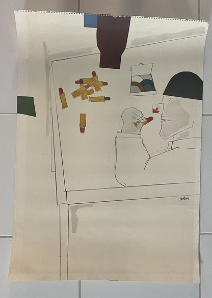 RARE Emilio Tadini 1988 Pop Art 27 x 37 Lithographic Promo Print Memphis Milano1