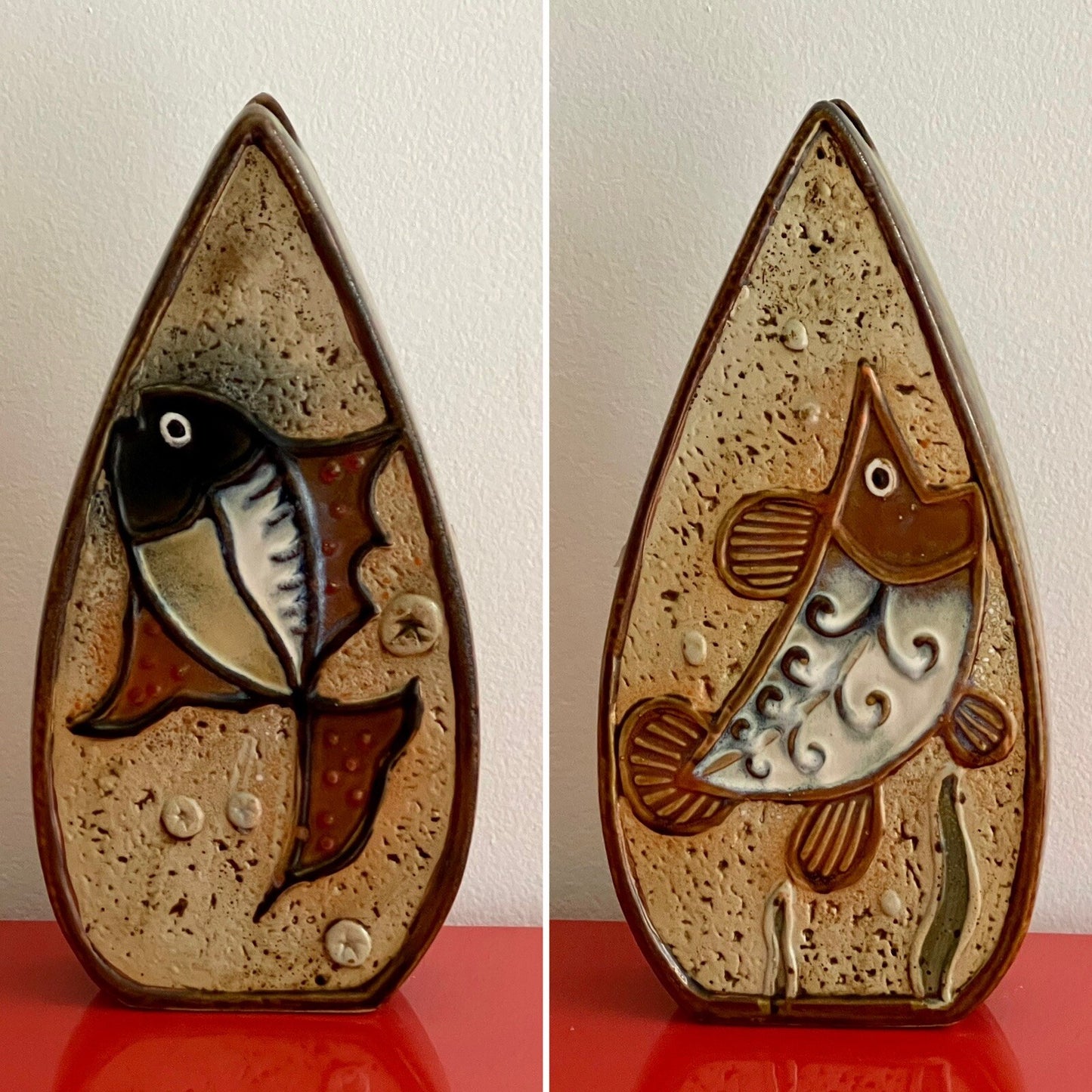 Modernist FISH DESIGN Double Sided 12” Studio Art Pottery Ceramic Vase Denmark?0