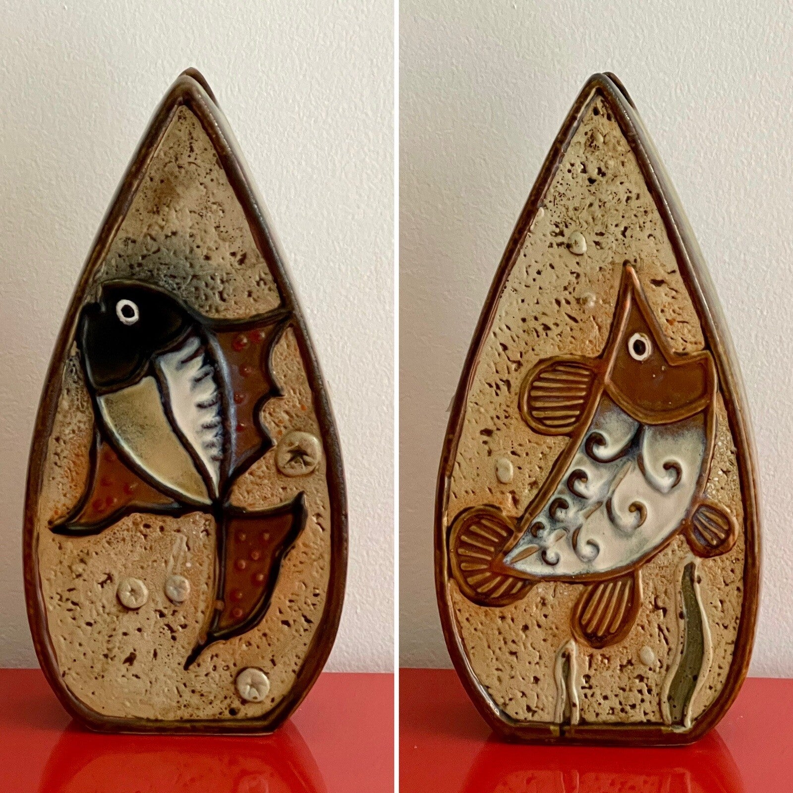 Modernist FISH DESIGN Double Sided 12” Studio Art Pottery Ceramic Vase Denmark?0
