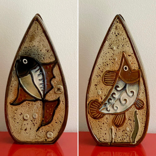 Modernist FISH DESIGN Double Sided 12” Studio Art Pottery Ceramic Vase Denmark?0
