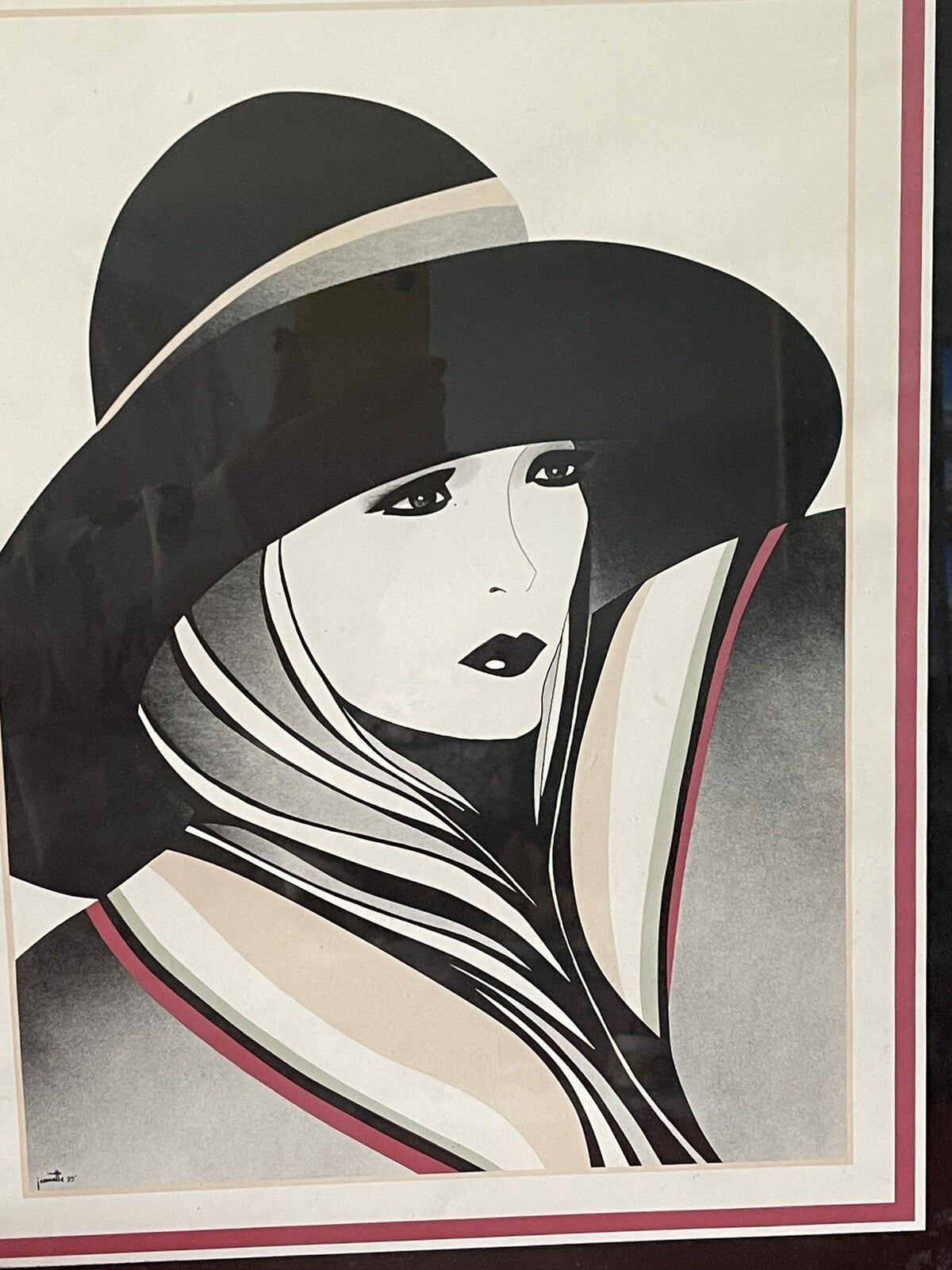 Glam JEANNETTE Signed Vintage Retro Framed Set of 3 Art Deco Prints Mod Nagel5