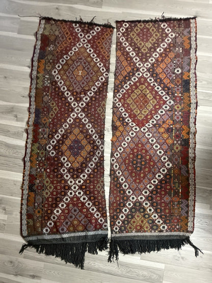 Antique Turkish Kilim Rugs 30” x 90” (x2) Hand Knotted Wool Rustic Boho Decor0