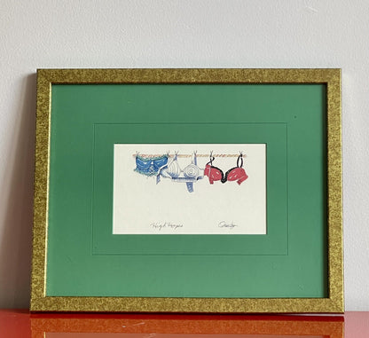 Watercolor BRASSIERE BRA Paintings Signed Frame Whimsical Bathroom Boudoir Decor4