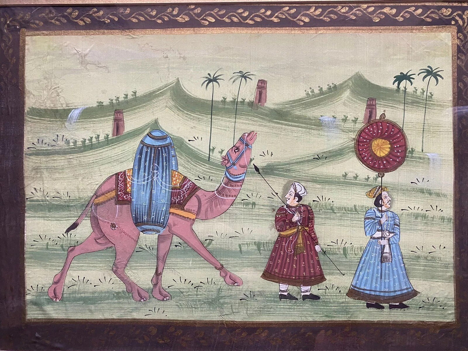 Persian Hunting Scenes Rajasthani Mughal Framed Silk Art Antique 19th Century5
