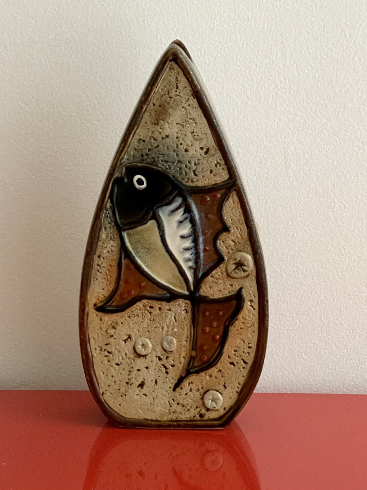 Modernist FISH DESIGN Double Sided 12” Studio Art Pottery Ceramic Vase Denmark?1