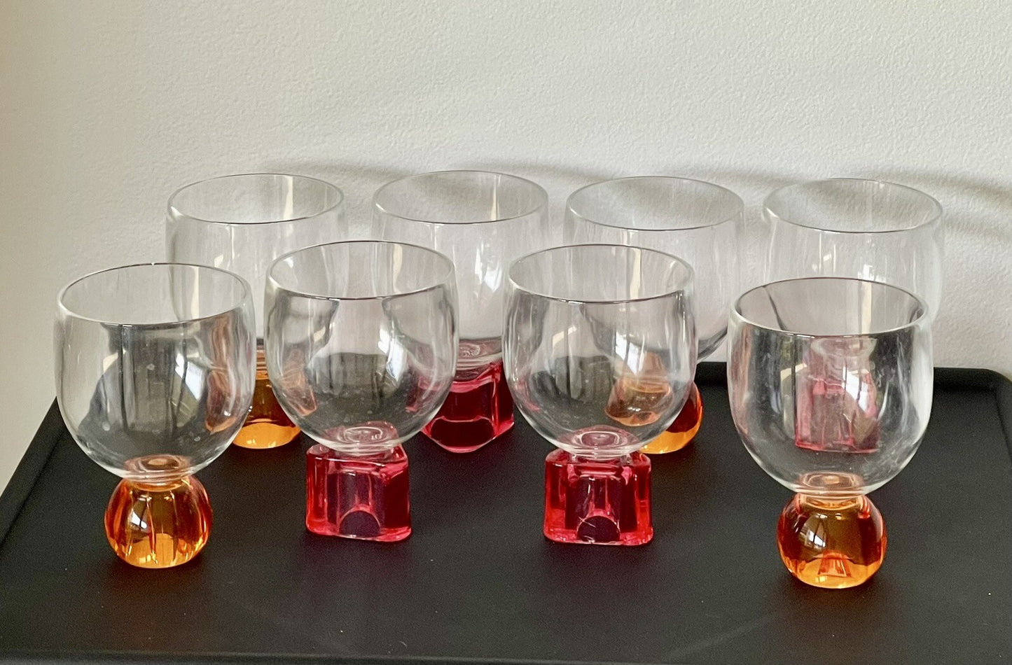 8 Postmodern 80s 90s 00s Era Plastic Goblets w/ Geometric Bases for Water Wine0