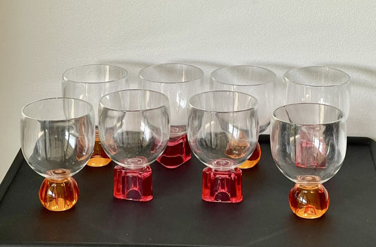8 Postmodern 80s 90s 00s Era Plastic Goblets w/ Geometric Bases for Water Wine0