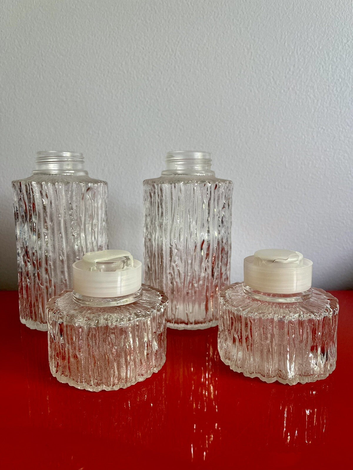 Retro Liquor Decanter Pair DBGM Bark Textured Glass Scandinavian Modern Style x22