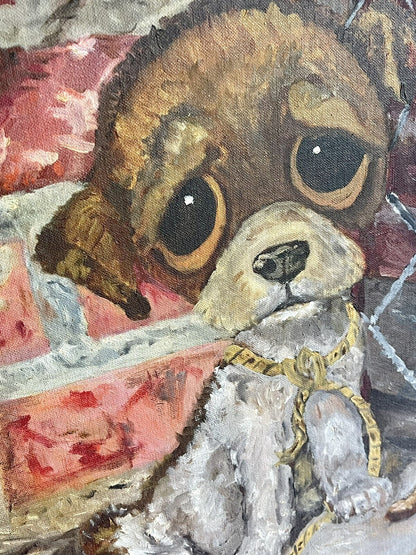 Sad Eye GIG Puppy Dog Original Painting on Board 20” x 24” Framed MCM Mod1
