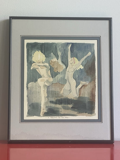1988 Fine Art Original Watercolor Painting 3 Seasons In The Rain Signed Oakley1