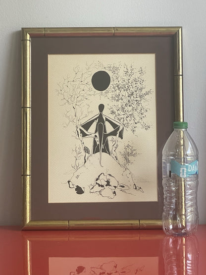 1970s Era Pen & Ink Drawing Minimalist Art Modernism 12” x 15” Framed Surrealist2