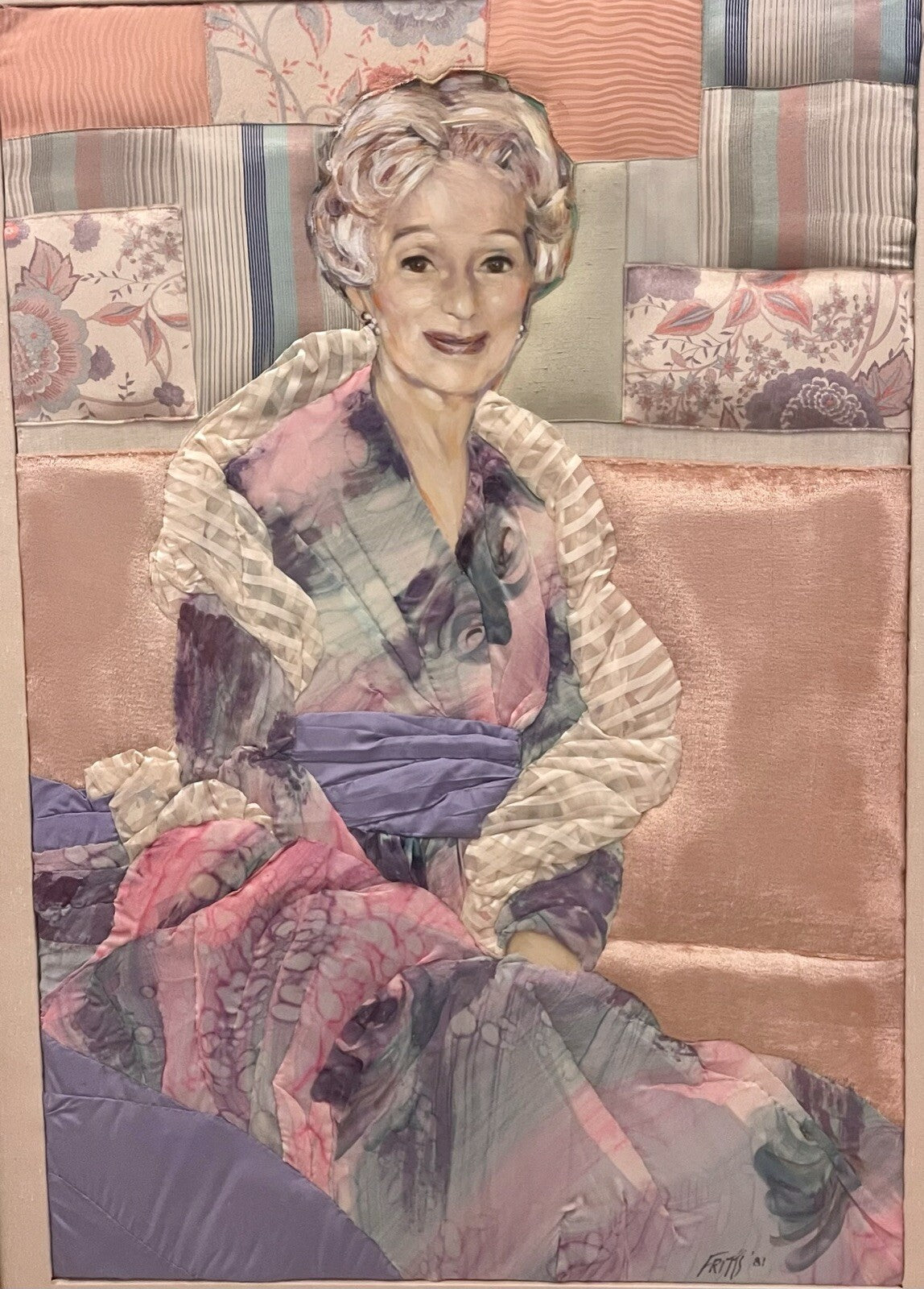 Ron Fritts 1981 Trapunto Fabric Portrait Hand Painted & Quilted Mixed Media Art1
