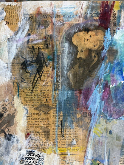 Signed 2001 Turkish Fine Art Multimedia Collage 27” x 38” Türkiye Ready To Frame4
