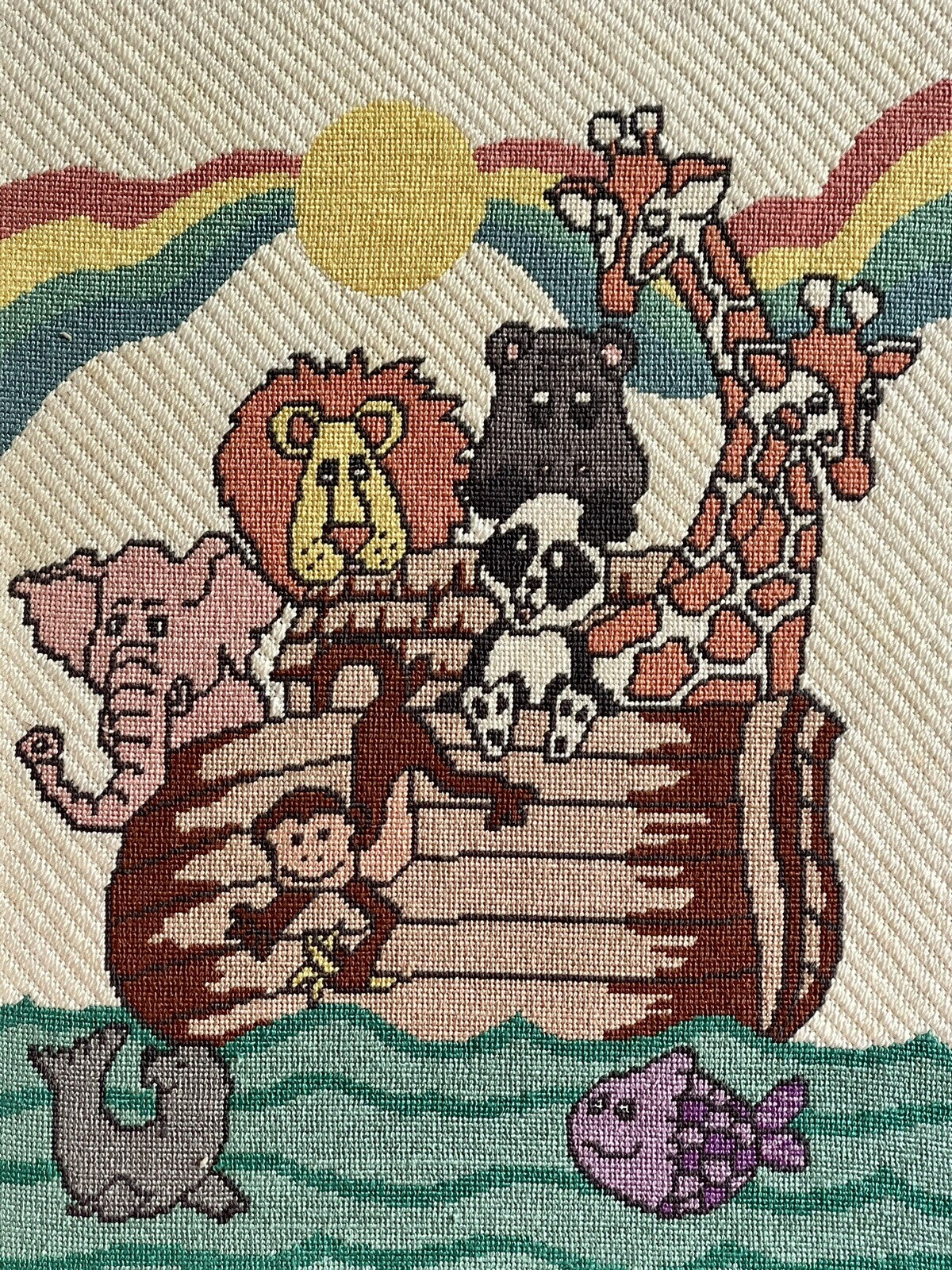 Rainbow Animals Needlepoint Crewel Petit Point Kitsch Retro 70s 80s Noah’s Ark1