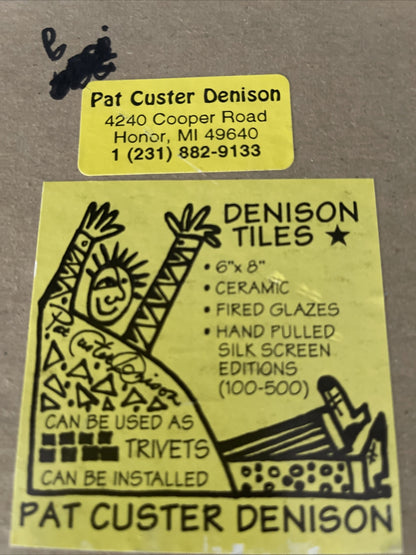 Tile Trivet  Pat Custer Denison Handpainted Art Pottery Signed 6” x 8” Vintage3