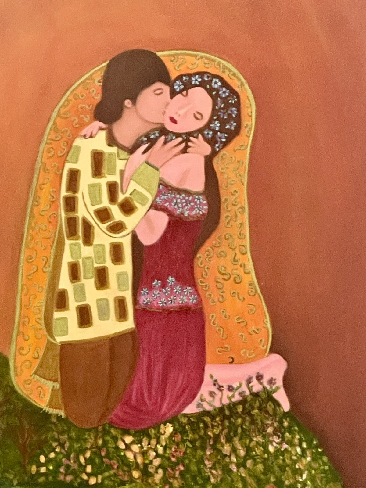 EL BESO Kiss Original Painting Klimt Style Signed Portillo 2013 Fine Art 18 x 300