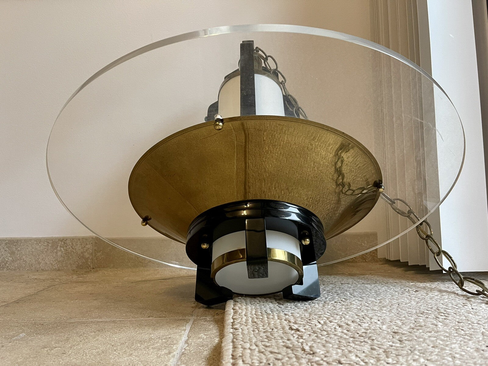 Art Deco Chandelier Vintage Lucite Lacquer & Brass Postmodern Hollywood Regency3