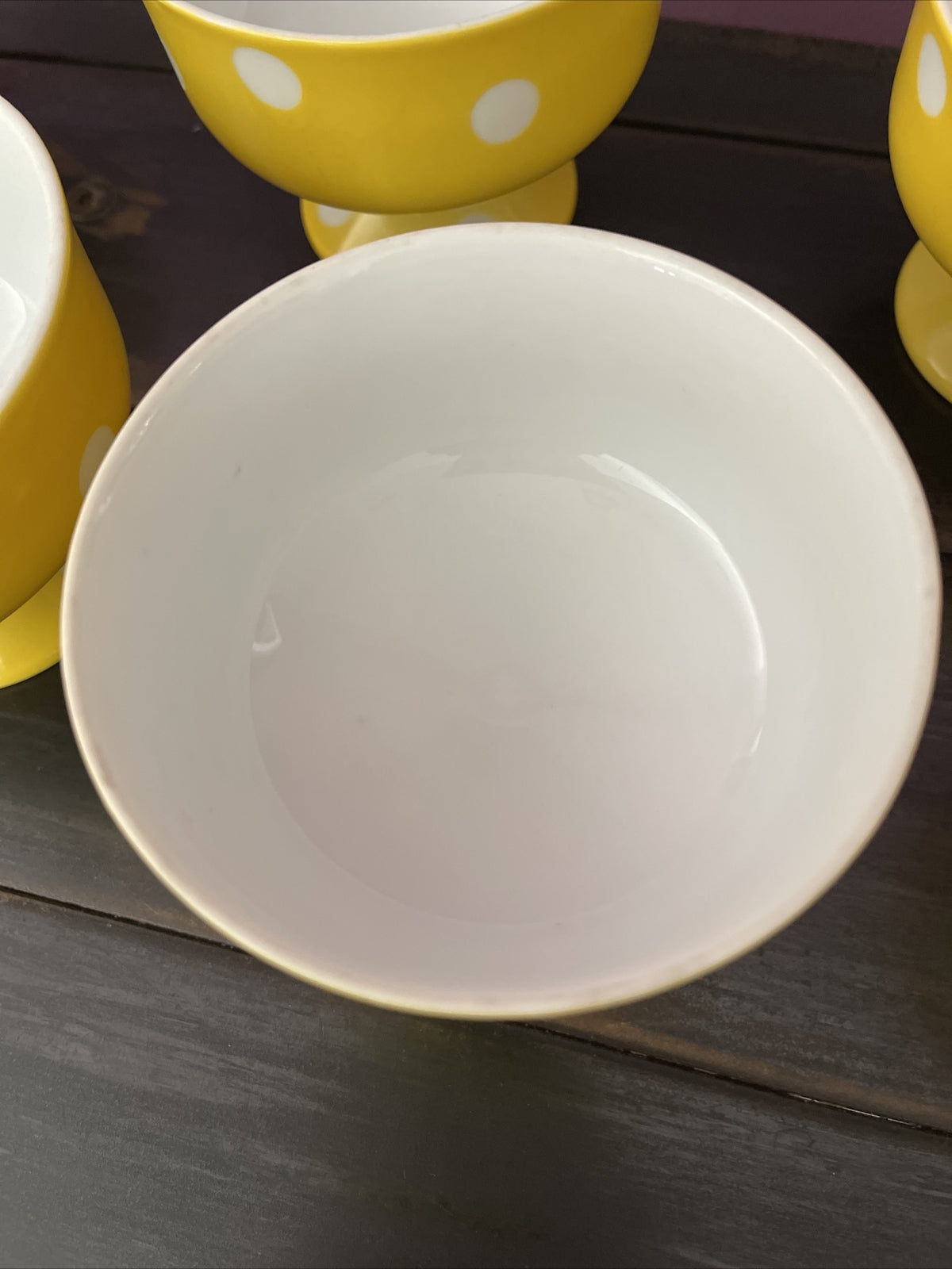 Retro Footed Porcelain Dishes Polka Dot Funky Ice Cream Fruit Dessert Set of 62