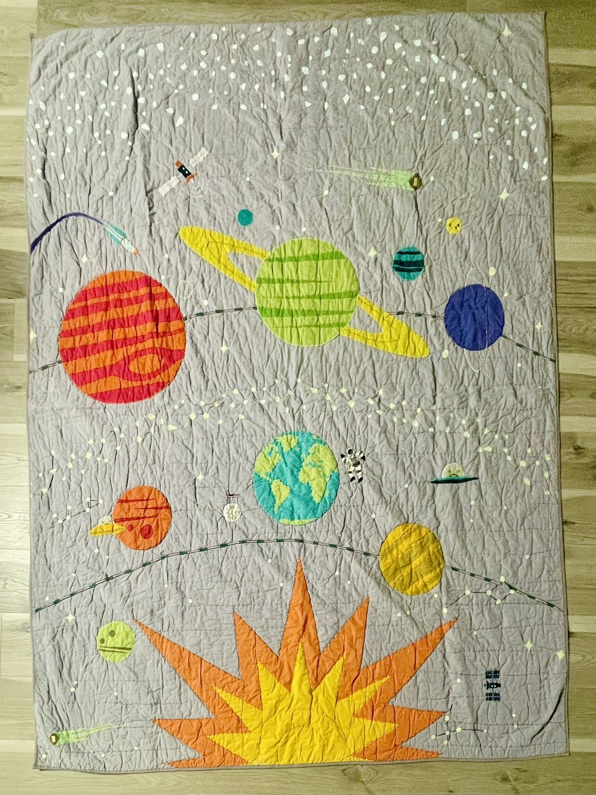 Outer Space Planets TWIN SIZE Quilt Blanket Retired CB2 Crate & Barrel Excellent0