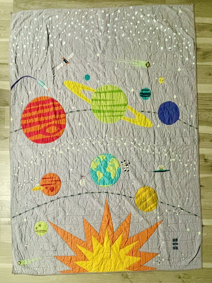 Outer Space Planets TWIN SIZE Quilt Blanket Retired CB2 Crate & Barrel Excellent0